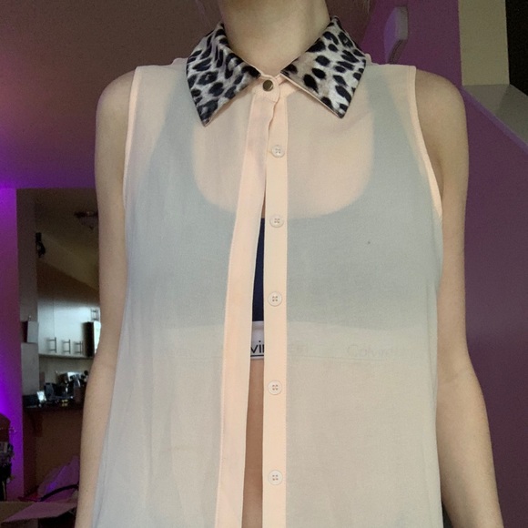 Chloe K Chiffon Velvet Cheetah Polo Collar Blouse - Picture 2 of 4